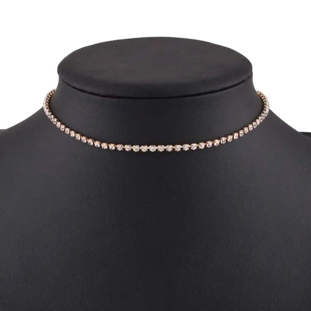 Sparkly Gold & CZ Diamonds Choker Necklace NEW - Picture 5 of 5